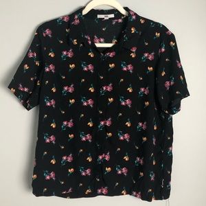 Vans Flower Print Button Up Top Size Large